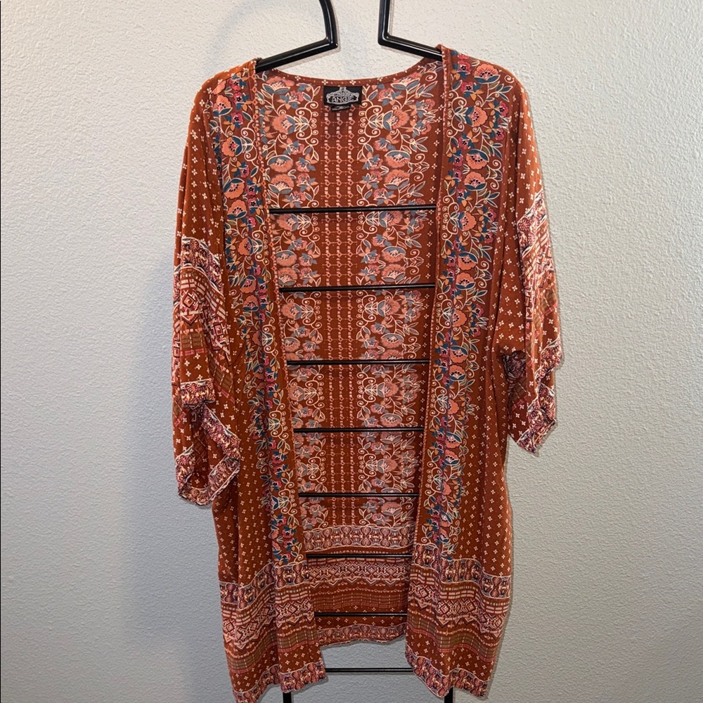 Angie Rust Floral Boho Kimono Cardigan